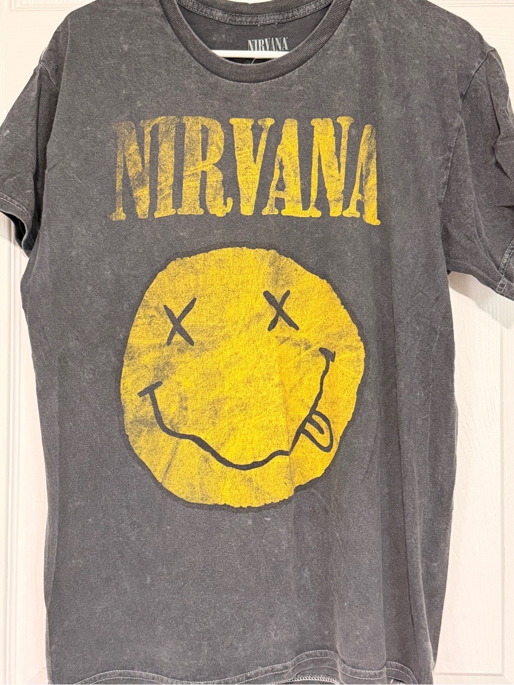NIRVANA Black Short Sleeve Tee with Yellow Smiley Logo